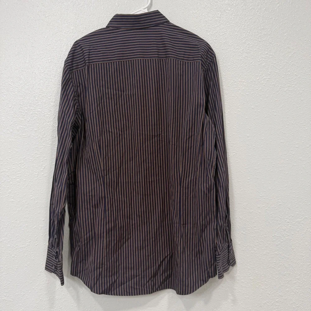 Banana Republic Mens Slim Fit Striped Button Down Shirt Navy Cotton L 16-16.5